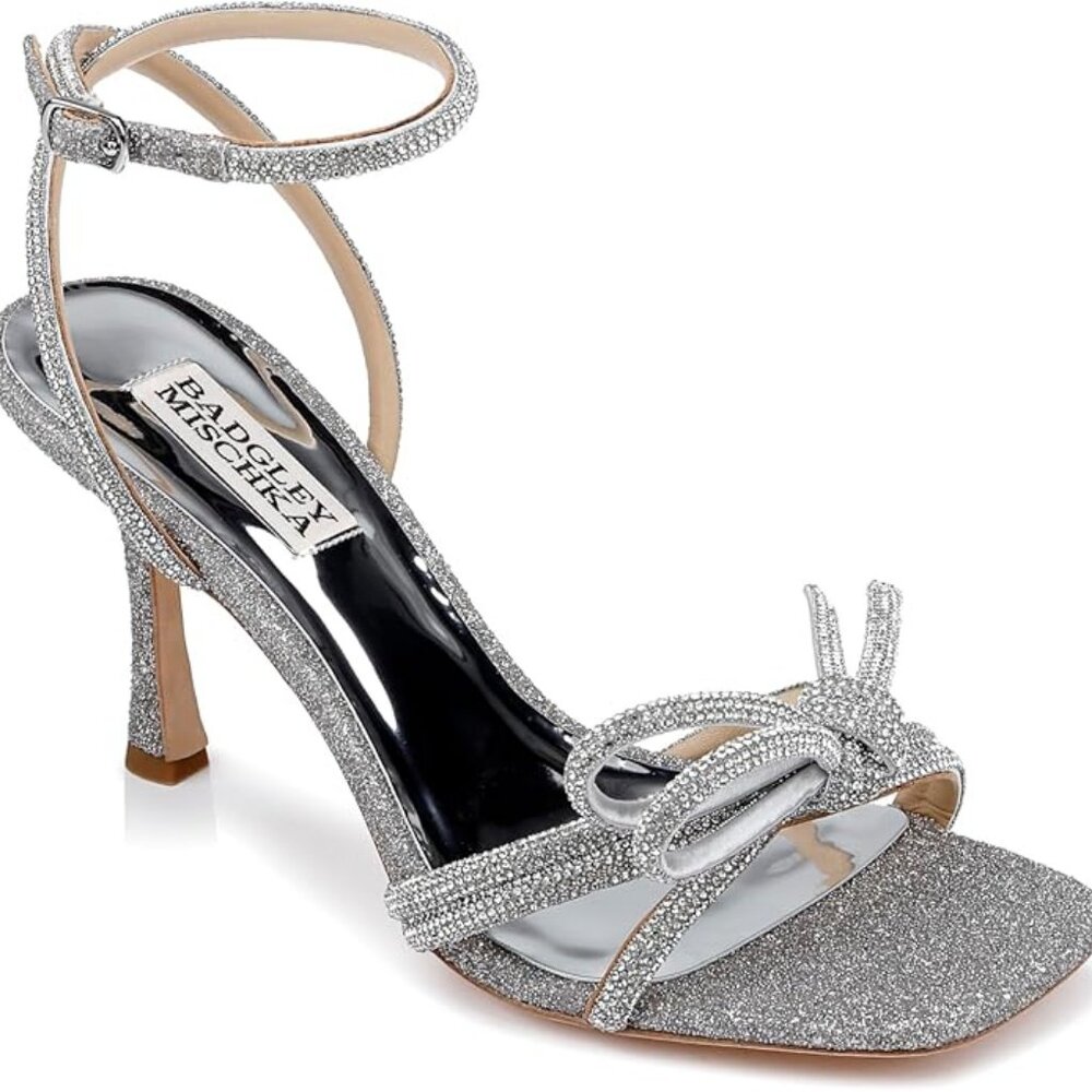 Brand New in Box Badgley Mischka's Effie Heeled Sandal, Antique Silver, 7.5